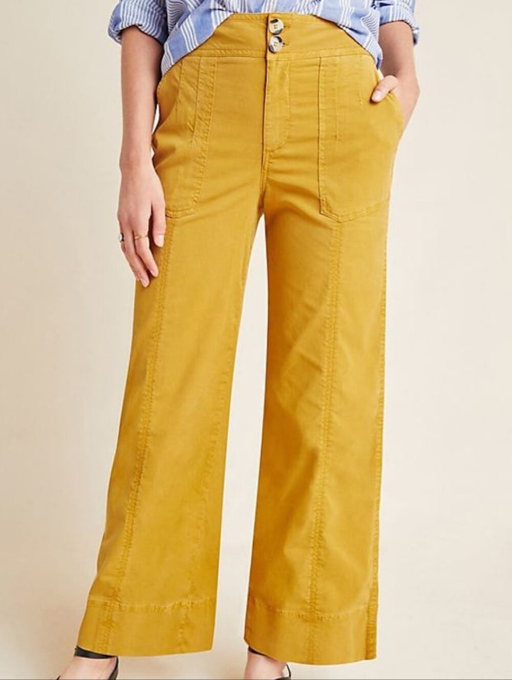 Anthropologie Franca Wide Leg Cropped Carpenter Chino Pants in Mustard Size 27